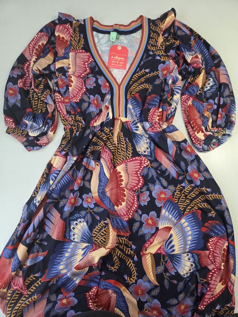 FARM Rio Multicolor Floral Bird Butterfly Print Maxi Dress - Picture 3 of 14
